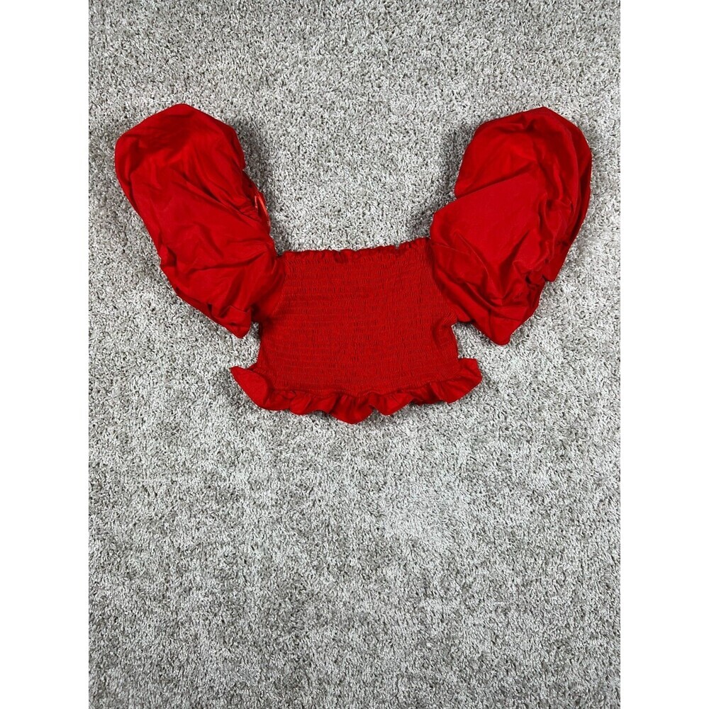 Zara Red Puff Sleeve Smocked Crop Top Womens Medium NWT Cottagecore